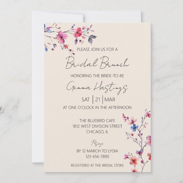 Boho Watercolor Vilda Blomma Bröllopsbrunch Beige Inbjudningar (Framsida)