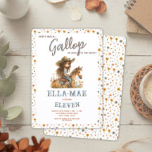 Boho Watercolor Vilda Blommor Häst Flicka Födelsed