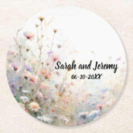 Boho Watercolor Vildblomma Blommig Personlig Underlägg Papper Rund