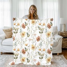Boho Watercolor Vildblomma Fleecefilt