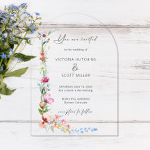 Boho Watercolor Vildblomma Kalligrafi Bröllop