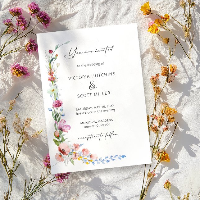 Boho Watercolor Vildblomma Kalligrafi Bröllop     Inbjudningar (Skapare uppladdad)