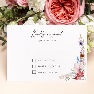 Boho Watercolor Vildblomma Kalligrafi Bröllop OSA Kort