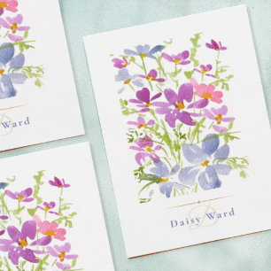 Boho Watercolor Vildblomma Monogram Brevkort Kort