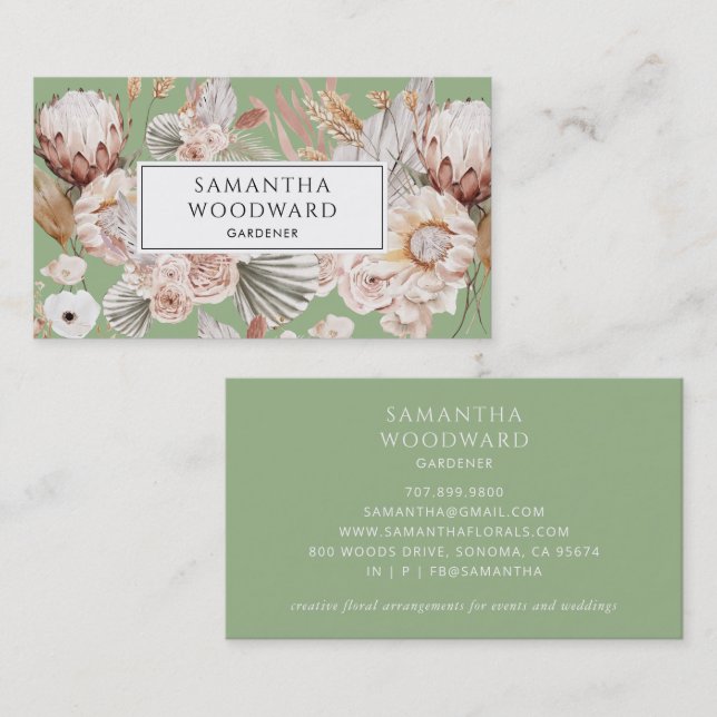 Boho Watercolor Vildblomma Trädgårdsmästare Sage G Visitkort (Fram/baksida)