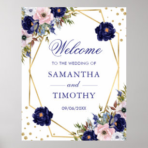 Boho Watercolor Vinter Blommor Guld Ram Bröllop Poster