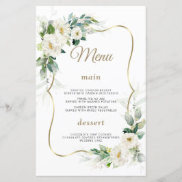 Boho Watercolor White Flowers Guld Bröllop Menu