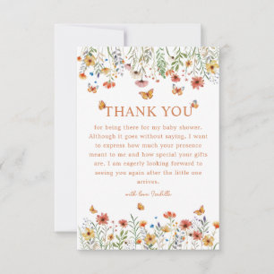 Boho Watercolor WildblomBaby Shower Tack Kort