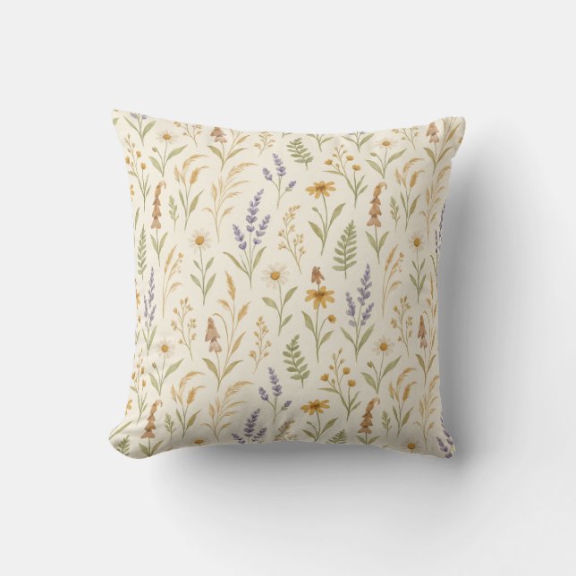 Boho Watercolor WildblomBlommigt Kudde (Framsida)