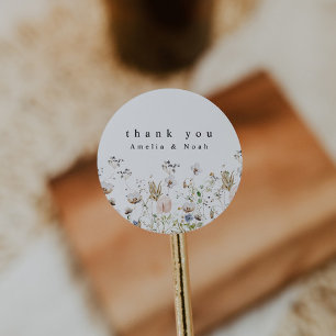 Boho Watercolor Wildblombröllop Favor Sticker Runt Klistermärke