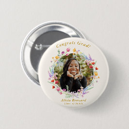 Boho Watercolor Wildblomgrad Photo Button Knapp