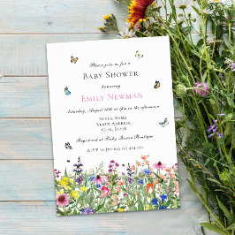 Boho Watercolor Wildblomma Baby Shower-inbjudan Inbjudningar