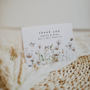 Boho Watercolor Wildblomma Bröllop - tackkort
