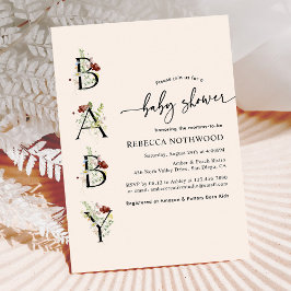 Boho Watercolor Wildblomma Rosa Baby Shower Inbjudningar