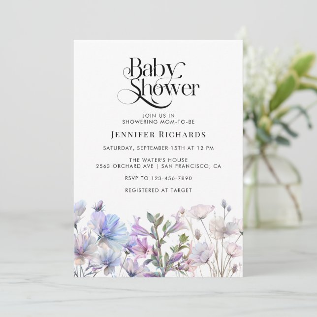 Boho Watercolor WildblommBaby Shower Inbjudningar (Stående Fram)
