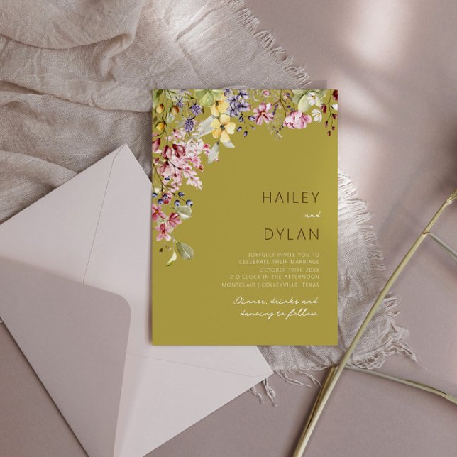 Boho Watercolor Wildblomme Meadow Bröllop Inbjudningar (Skapare uppladdad)