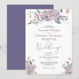 Boho Watercolor WildblommLila Bröllop Inbjudningar