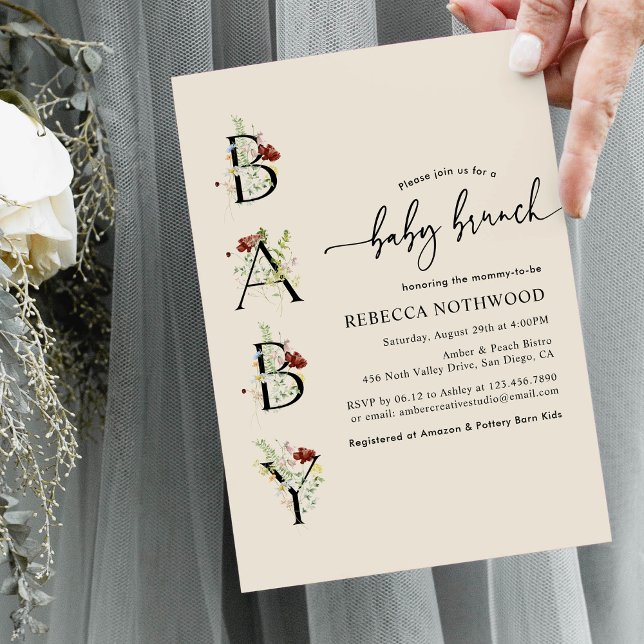 Boho Watercolor Wildblommor Baby Brunch-inbjudan Inbjudningar (Skapare uppladdad)