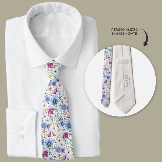 Boho Watercolor Wildblommor Neck Tie Slips (Boho watercolor wildflowers groomsmen neck ties)