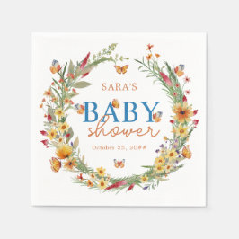 Boho Watercolor Wildblommor Rustic Baby Shower Pappersservett