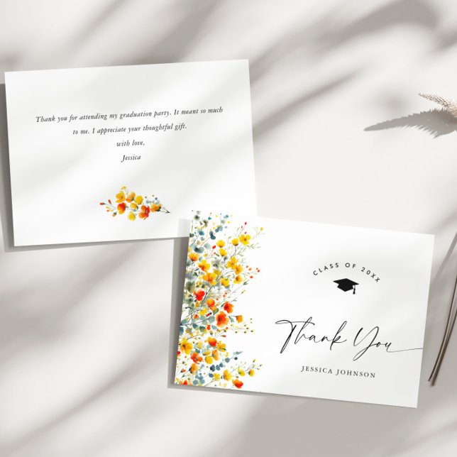 Boho Watercolor WildblommStudenten Tack Kort (Skapare uppladdad)