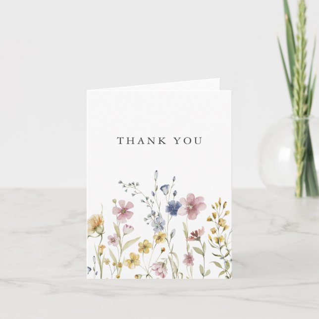 Boho Watercolor WildblommTack Tack Kort (Framsida)