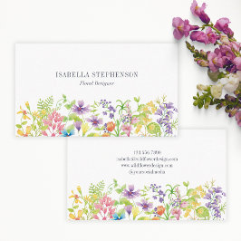 Boho Watercolor Wildflower Blommig Designer  Visitkort