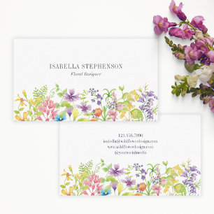 Boho Watercolor Wildflower Blommig Designer  Visitkort