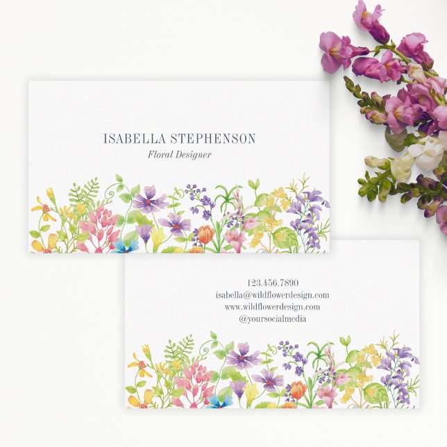 Boho Watercolor Wildflower Blommig Designer  Visitkort (Skapare uppladdad)