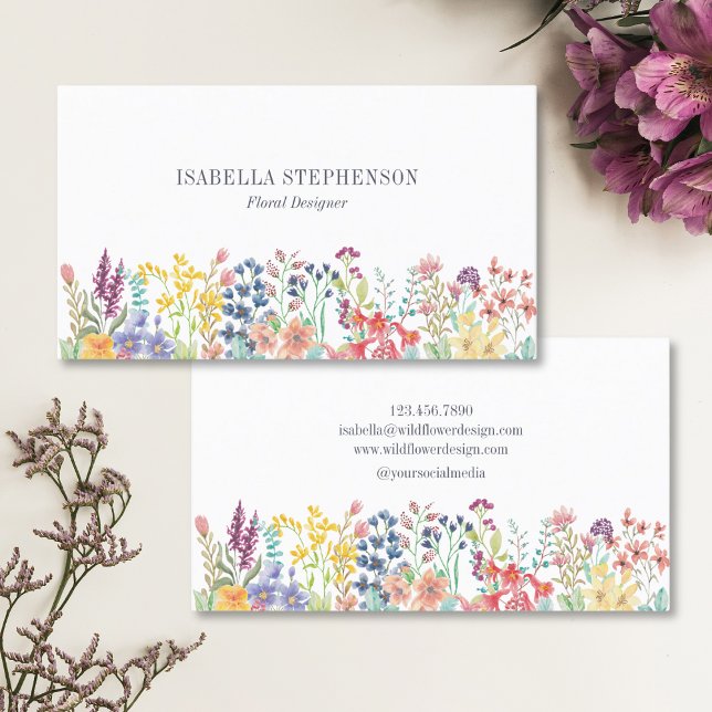 Boho Watercolor Wildflower Blommig Designer  Visitkort (Skapare uppladdad)