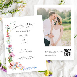 Boho Watercolor Wildflower Calligraphy Wedding Spara Datumet
