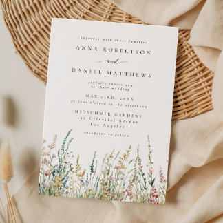 Boho Watercolor Wildflower Field Wedding Inbjudningar