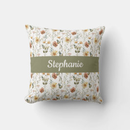 Boho Watercolor Wildflower Monogram Name Kudde
