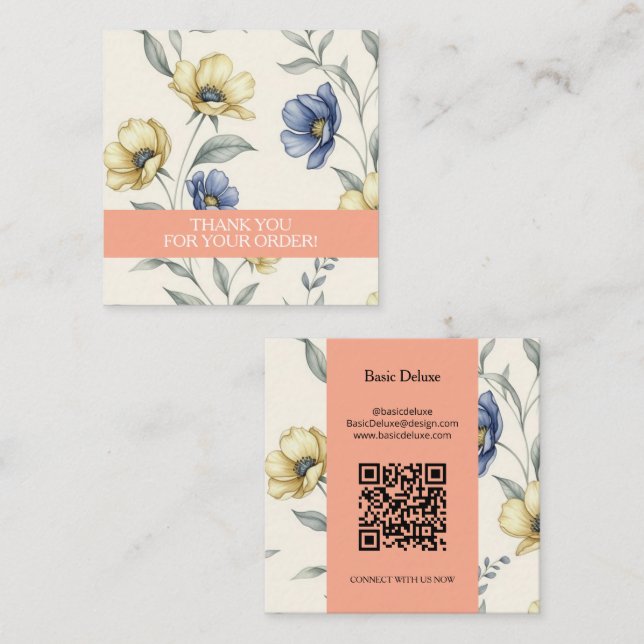 Boho Watercolor Wildflower Thank you card Fyrkantigt Visitkort (Fram/baksida)