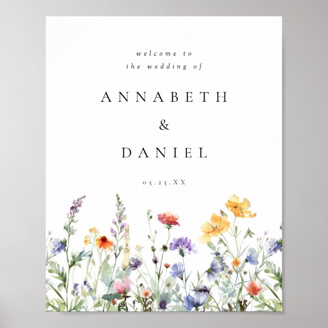 Boho Watercolor Wildflower Wedding Welcome Poster (Framsidan)