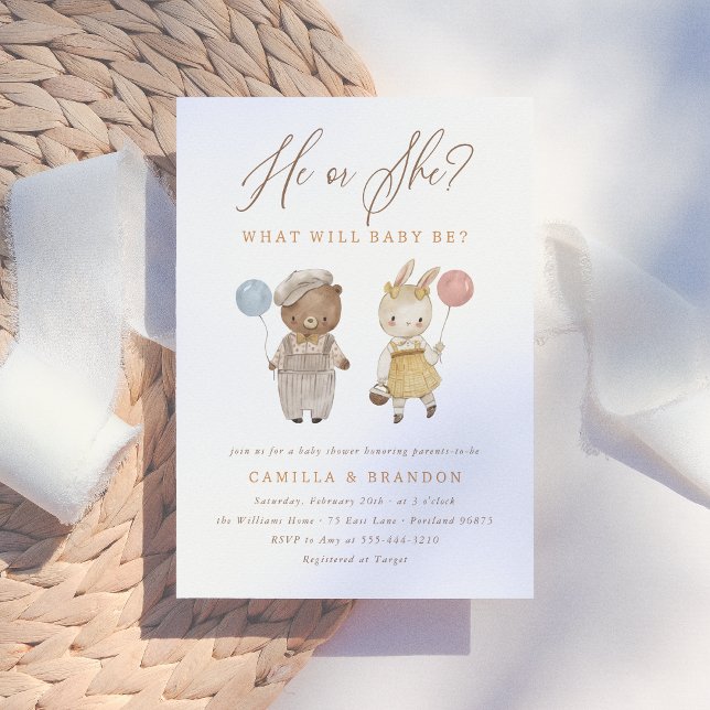 Boho Watercolor Woodland Animals Gender Reveal Inbjudningar (Skapare uppladdad)