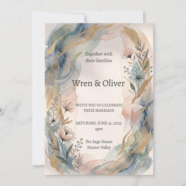Boho Watercolour Blommig Bröllopsinbjudan Inbjudningar (Framsida)