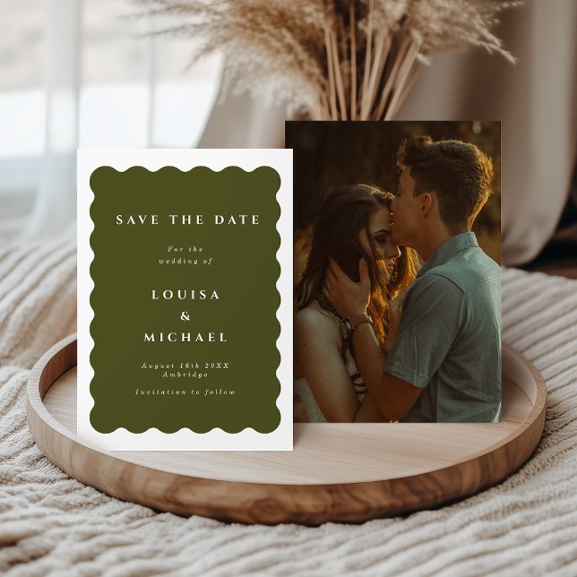 Boho Wavy Border Green Photo Wedding Spara Datumet (Skapare uppladdad)