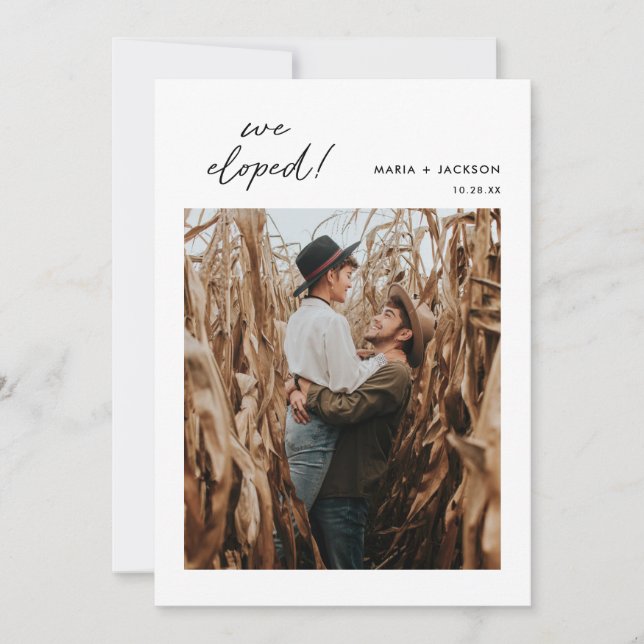 Boho We Elope Photo Elopement Notice Inbjudningar (Framsida)