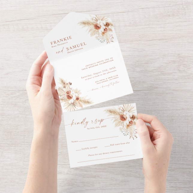 Boho Wedding bjudande | Terracotta Pampas Grass (Tearaway)