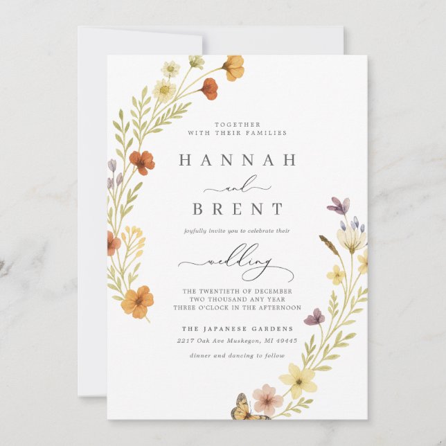 Boho Wedding Floral Invitation Inbjudningar (Framsida)