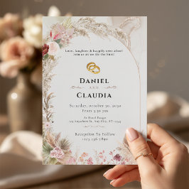 Boho Wedding-inbjudan | Blommigt Guld Ringar Kärle Inbjudningar