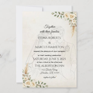 Boho Wedding Invory Ro & Pampas Grass Inbjudningar