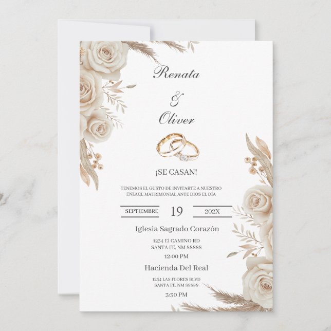 Boho wedding ring Spanish Wedding Invitation Inbjudningar (Framsida)