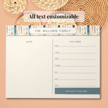 Boho Weekly Family Calendar med Notes Section