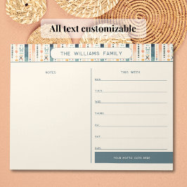 Boho Weekly Family Calendar med Notes Section Anteckningsblock