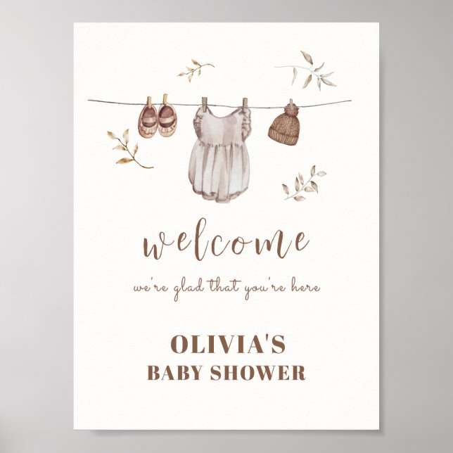 Boho Welcome Sign Girl Outfit Baby Shower Poster (Framsidan)