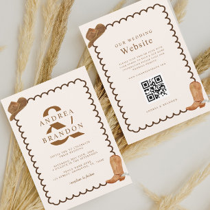 Boho Western Ampersand Vågigt Ram Qr Code Bröllop Inbjudningar