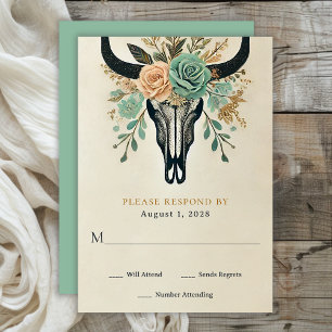 Boho Western Blommigt Bull Cow Skull Bröllop OSA Kort