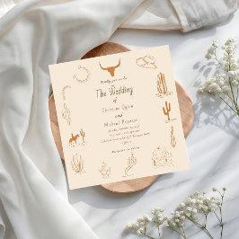 Boho Western Cowboy Illustration Bröllop Inbjudningar